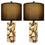 Scenekoy 23" Alabaster Table Lamps Set of 2 with Night Light for Living Room, Rotary Switch, Black Modern Table Lamp with Black Linen Shade, Nightstand Lamp for Bedroom Bedside Office (Bulb Included) - color: Black