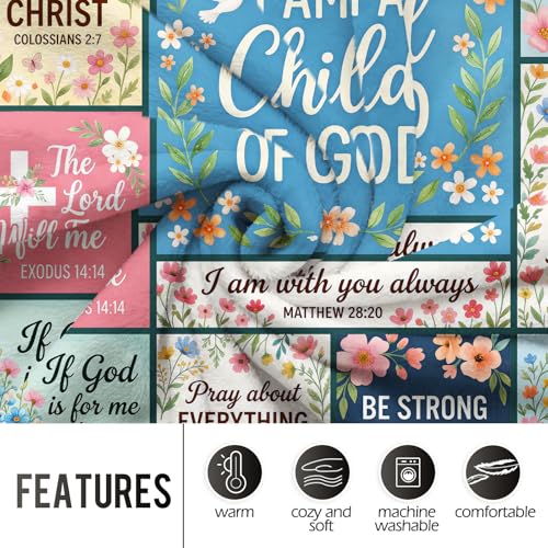 Levens Christian Throw Blanket 50x60 | Inspirational Scripture Faith Blanket, Soft Cozy Fleece Gift for Women, Mom, Encouragement, Religious Home Décor| Bible Verse I Am A Child of God - color: Blue, White,red, size: 50"x60"