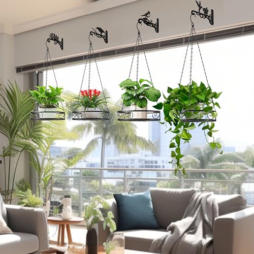 4-Pack 10 Inch Aesthetic Plant Hanger Indoor and Outdoor – Metal Hanging Plant Bracket with Hummingbird Pattern – Heavy Duty Plant Hooks for Hanging Flower Baskets, Bird Feeder, Wind Chime, Lantern - color: 4-Pack