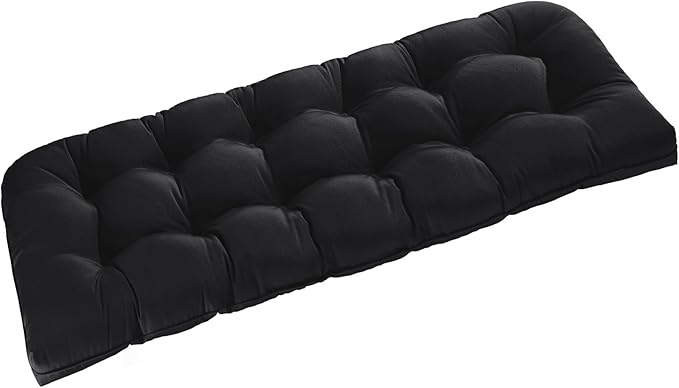 downluxe Outdoor Bench Cushion for Patio Furniture, Waterproof Tufted Overstuffed Porch Swing Cushions, Thick Outdoor Loveseat Cushions, 59" x 18" x 5", Black, Set of 1