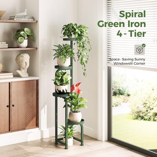 Bamworld Corner Plant Stand Indoor Outdoor, Tall Metal Flower Pot Stands for Multiple Plants, 4 Tier Dark Green Heavy Duty Plant Shelf for Patio Garden Balcony Living Room Bedroom(Patent Design) - color: Dark Green, style: Spiral 4Tier