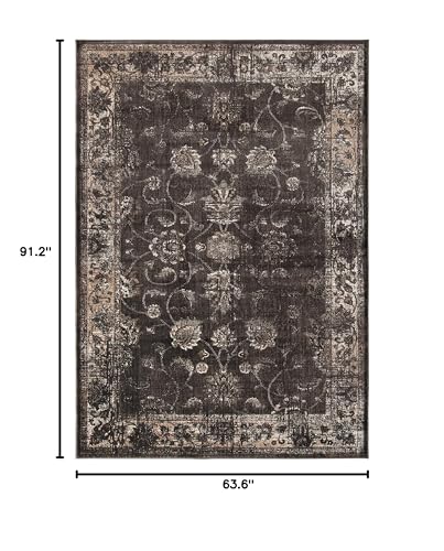 SAFAVIEH Vintage Collection Area Rug - 5'3" x 7'6", Soft Anthracite, Oriental Distressed Viscose Design, Ideal for High Traffic Areas in Living Room, Bedroom (VTG117-330)