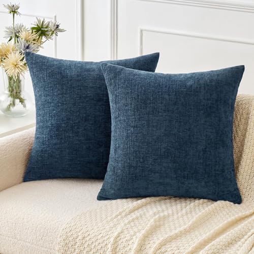 MIULEE Pack of 2 Blue Throw Pillow Covers 16x16 Inch Soft Chenille Pillow Covers for Sofa Living Room Couch Solid Dyed Cases - color: Blue, size: 16" x 16" (Pack of 2)