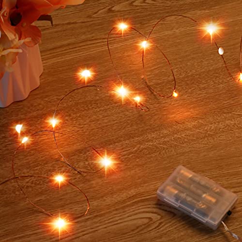 Ariceleo Mini Halloween Fairy Lights Battery Operate, 1 Pack Copper Wire Night Lights 3*AAA Battery Powered Led Starry Fairy String Lights for Bedroom, Christmas, Party, Decoration(5m/16ft Orange) - color: Orange, size: 1 Pack