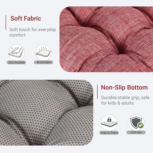 Large Square Floor Cushion Set of 2, 22 x 22 Inch with Non-Slip Bottom, Memory Foam Floor Pillow for Sitting, Meditation & Yoga, Soft Supportive Floor Seating Cushion for Adults & Kids (2, Red) - color: Red
