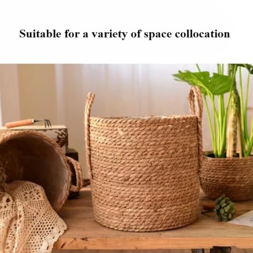 Handmade Rattan Woven Flowerpot Straw Woven Storage Basket Plant Holder Flower Pot Planter Balcony Home Decoration(13.78''X11.81''X13.78'') - size: 13.78''X11.81''X13.78''