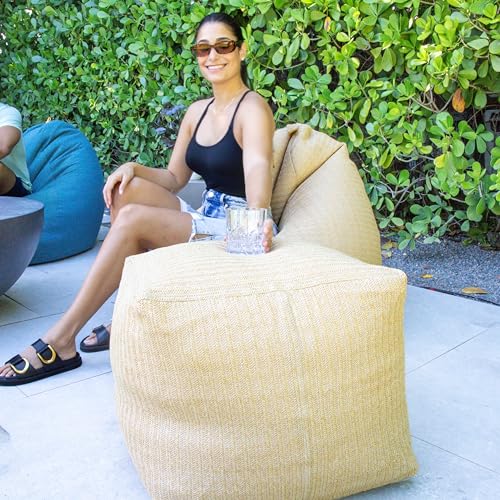Big Joe Square Ottoman Weatherproof Bean Bag Footrest, Natural Basket Weave, Breathable Weather Resistant Fabric, 2 feet - color: Natural, size: Square Ottoman