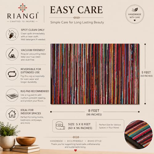 Chindi Rug 5x8, Boho Living Room Woven Braided Multicolor Area Rugs 5x8, Bohemian Recycled Colorful Rug for Farmhouse, Bedroom, Dining Room, Classroom, Hallway - size: 5' x 8' (Rectangular)