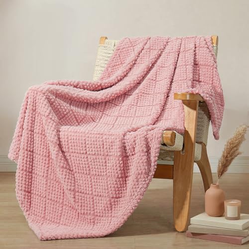 Whale Flotilla Fuzzy Fleece Throw Blanket for Couch, Bed, Soft Fluffy Jacquard Waffle Blankets for All Season, Lightweight and Cozy, 50x60 Inch, Pink - color: Pink, size: Throw(50x60 Inch)