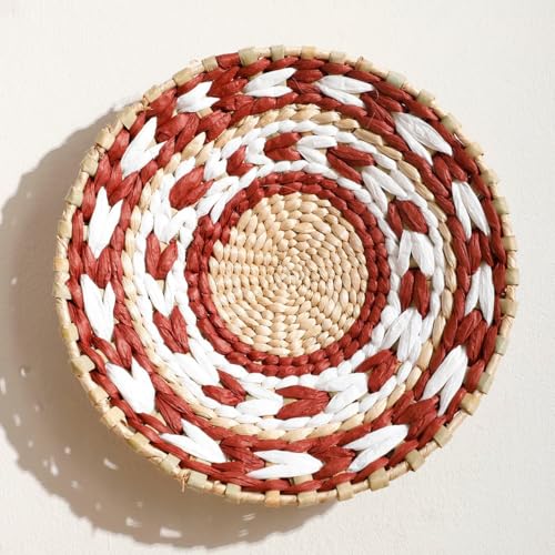homeemoh Boho Round Hand Woven Wall Basket Decor, Seagrass Rattan Wicker Farmhouse Hanging Baskets Flat Wall Art for Kitchen Living Room Bedroom, 1 Pcs 7.87" - color: Style7( 7.87")