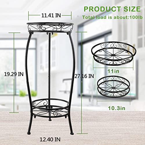 MOCORY Plant Stand Indoor Outdoor 2 Tier 25" Tall Metal Potted Holder Flower Pot Stand Heavy Duty Plant Shelf Rustproof Iron Multiple Plant Round Supports Rack for Planter Corner Garden Balcony Patio