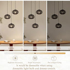 12" Boho Black 3-Light Boho Chandeliers for Kitchen Island Hand-Woven Boho Rattan Chandeliers Dimmable Adjustable Hanging Wicker Chandelier for Dining Room Living Room（Bulb Incl.） - color: 11.8" Black 3-Light