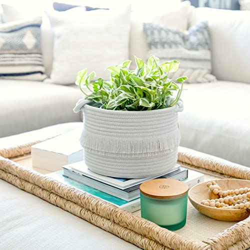 NaturalCozy 3-Piece Decorative Storage Basket Set – Cotton Rope Woven Baskets for Organizing! Small Storage Bins for Nursery Baby Stuff, Gift, Montessori, Dog Toy Bin, Cat Toys, Bathroom Shelves - color: Gray