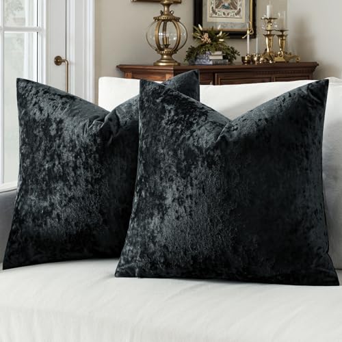 MIULEE Velvet Throw Pillow Covers Set of 2, Soft Neutral Decorative Pillow Cases with Luxurious Textured Vintage Cushion Covers for Home Decor Couch Sofa Bed,Black 18x18 inch - color: Black, size: 18" x 18" (Pack of 2)