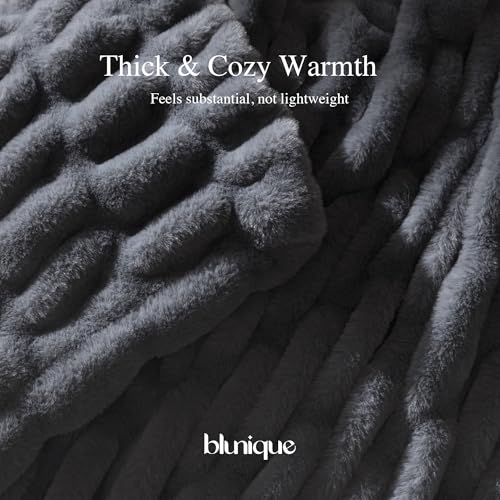 Ultra Soft Cozy Faux Fur Throw Blanket, Fuzzy Plush Thick Bubble Blanket, Oversize Luxury Fluffy Blanket for Couch, Sofa, Bedroom, and Living Room,50x60 Inches,Double Sided Charcoal Gray - color: Double Sided-charcoal Gray, size: Throw