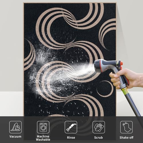 Tangsoo Easy Jute 2x4 Small Throw Rugs for Entryway,Washable Thin Indoor Outdoor Door Mat,Black Non-Slip Indoor Floor Small Carpet for Entrance Kitchen Hallway Bedroom Front Porch - color: Black Arc, size: 2x4ft