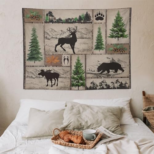 ZhiRain Rustic Cabin Tapestry Wall Hanging Forest Bear Deer Wildlife Country Hunting Camping Tapestries Home Decor for Living Room Bedroom Farmhouse Apartment Dorm 30"x40" - color: Cabin-26, size: 30"L x 40"W