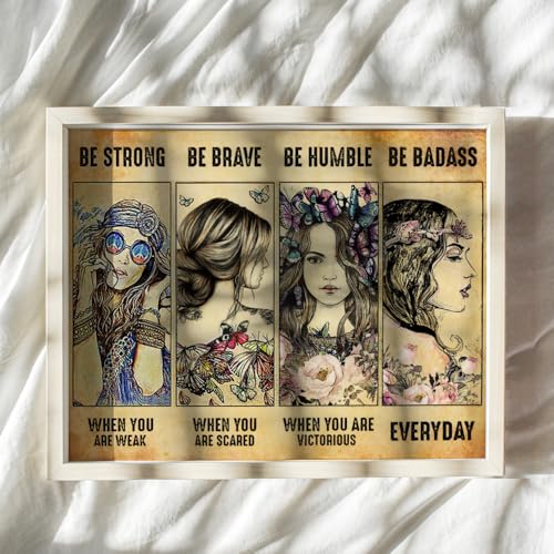 Inspirational Boho Wall Art 11x14 - Be Strong Be Brave Be Badass Motivational Poster - Bohemian Butterfly Positive Quotes for Women - Feminist Empowerment Gifts - Girls Teen Bedroom Hippie Room Decor - size: 11"L x 14"W