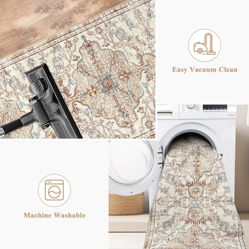 Pauwer Boho Hallway Runner Rug 2x6 Washable Entryway Area Rugs Non Slip Farmhouse Vintage Floor Mat Carpet Runner for Hallways Laundry Room Kitchen Bathroom Bedroom - color: Brown/Blue, size: 2' x 6' (Runner)