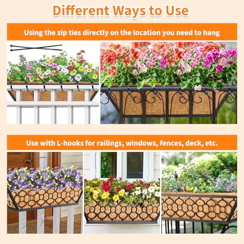 Riare 2 Pack 16 Inch Window Boxes Planters with Coco Liner, Metal Deck Railing Planter Boxes, Balcony Planters Railing Hanging, Horse Trough Window Flower Planter Boxes for Outdoor Porch Fence Patio - size: 16Inch