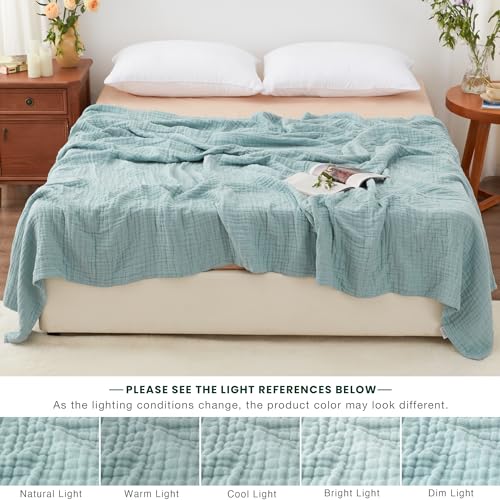 Love's cabin 100% Cotton Muslin Blanket, 6 Layer Lightweight Breathable Gauze Queen Size Blanket 90 x 90 Inches, Soft All Season Blanket for Bed, Cyan - color: Cyan, size: Queen(90"x90")