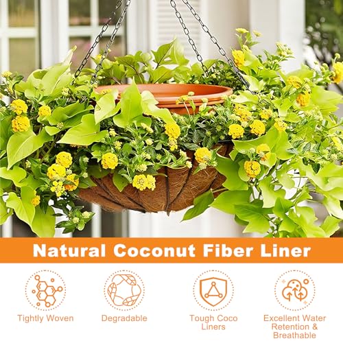 Riare 4 Pack 12 Inch Round Coco Liners Replacement, 100% Natural Coconut Coir Liners for Hanging Baskets, Garden Flower Vegetables Planter Pot, Window Box, Fence, Decks - size: 12inch