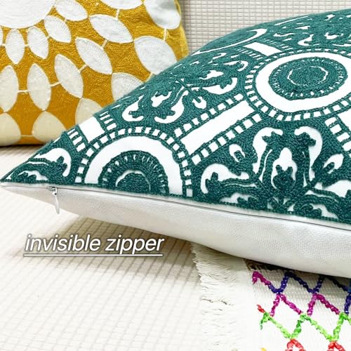 Slow Cow Embroidery Decorative Throw Pillow Cover Cushion Cover for Couch Sofa Bedroom Flower Pattern Pillowcase Accent Pillow Cover 18 x 18 Inches - color: Dark Green Kaleidoscope, size: 18" x 18" (Pack of 1)
