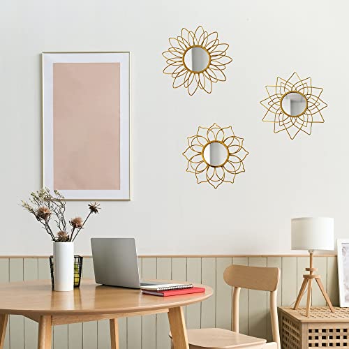 Champagne Gold Round Mirrors for Wall Pack of 3 - | 9 inch Decorative Mirrors for Valentine Wall Decor& Vintage Room Decor | Circle Mirror Modern Valentine Gifts for Women & Moms - color: Golden- B