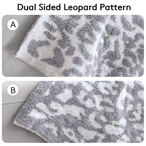 MH MYLUNE HOME Ultra Soft Leopard Throw Blanket (50x60 inches) Microfiber Blanket Plush Warm Reversible Cheetah Blanket Snow Leopard Pattern Throw for Couch Bed Sofa - White Gray, 50"x60" - color: Leopard Gray, size: 50"x60" - 550 GSM