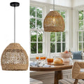 Boho Rattan Pendant Lights 13.8IN Farmhouse Dining Room Light Fixtures Hand-Woven Seagrass Chandelier Coastal Wicker Hanging Lighting for Kitchen Island Entry Living Room Bedroom Foyer Restaurant - color: Coffee-C