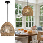 Boho Rattan Pendant Lights 13.8IN Farmhouse Dining Room Light Fixtures Hand-Woven Seagrass Chandelier Coastal Wicker Hanging Lighting for Kitchen Island Entry Living Room Bedroom Foyer Restaurant - color: Coffee-C