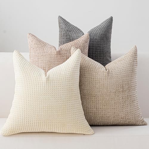 Pack of 4 Throw Pillow Covers 20x20 inch Neutral Boho Cushion Covers Decorative Farmhouse Pillow Covers for Couch Bed Sofa Living Room Home Decor Soft Square Pillowcase - color: Neutral, size: 20" x 20" (Pack of 4)