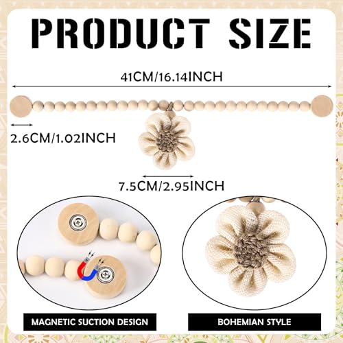 2 Pcs Beaded Sunflower Magnetic Curtain Tiebacks Boho Wooden Curtain Tie Backs for Farmhouse Curtains Holders for Bedroom Decor Baby Nursery Decor for Home Office(Linen,Classic Style) - style: Classic Style