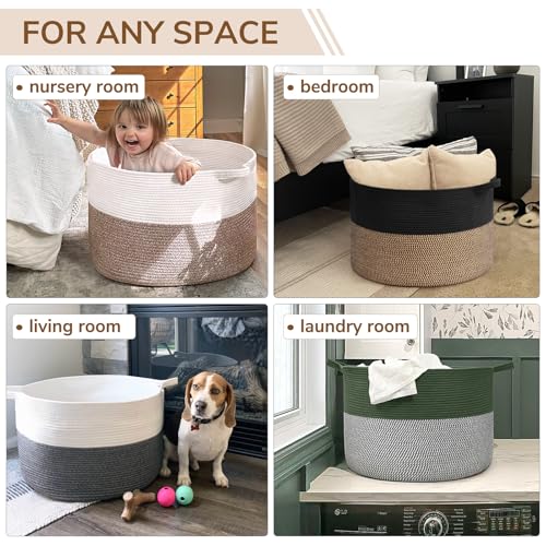 INDRESSME Large Storage Baskets for Organizing, 21.7 x 13.8 Blanket Basket Living Room Dog Toy Bin, Woven Laundry Basket for Dirty Clothes, Pillows, Towel, 90L Mix Black - color: Black & Mix Camel, size: 21.7"D x 13.8"H