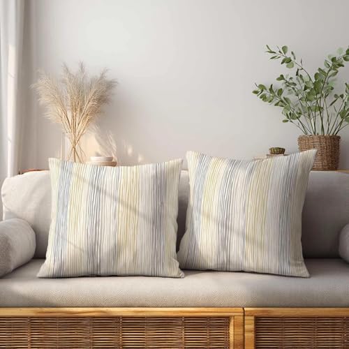 Stripe Throw Pillow Covers 18x18 Set of 2 | Beige Gray Decorative Cushion Covers | Neutral Farmhouse Pillow Cases for Couch Sofa Bed Living Room - color: Handdrawn Stripe