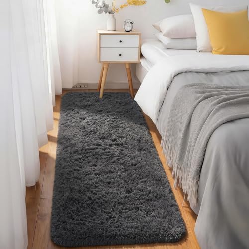 Ophanie Runner Rug for Hallway, 3x6 Washable Non-Slip Fluffy Soft Bedside Rugs, Bedroom Living Room Shaggy Carpet for Kids Girls Boys Dorm Nursery Decor Aesthetic, Grey with Over 99 pcs Pile fibers - color: 1- Grey, size: 3' x 6' (Rectangular)