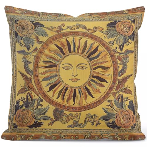 YOU FOUND ME Vintage Boho Sun Design Throw Pillow Cover Home Decor, Vintage Mystic Sun Goddess Art Decor Pillowcase Cushion Cover for Bed Sofa Living Room, Indoor and Outdoor 18x18inch (Moon&Flower) - color: Moon&flower