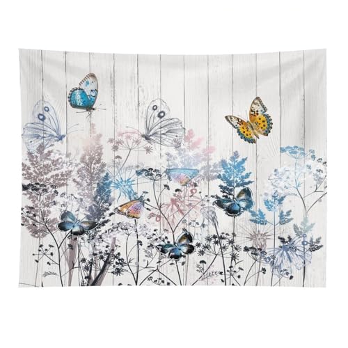 Kurtect Nature Dandelion Tapestry,Rustic Floral Wood Plank Butterfly Theme Print Tapestries for Living Room Party Beach Picnic Blankets Tablecloths Wall Decor, 40x60 in - color: Flower-2, size: 60"L x 40"W
