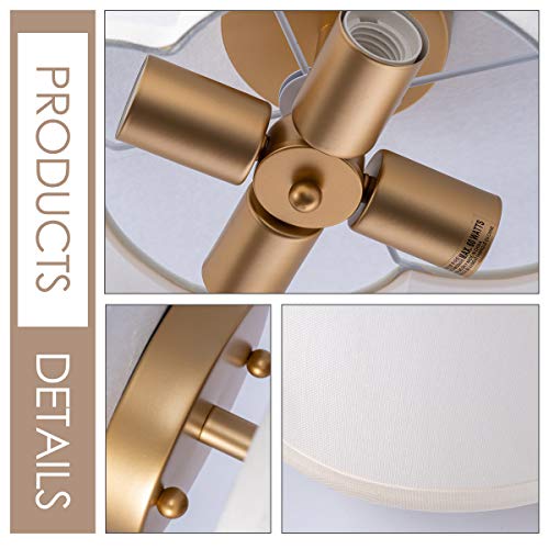 VILUXY Modern Flush Mount Ceiling Light Fixture Farmhouse White Fabric Semi Ceiling Lamps with Gold 4 Lights Drum Shade for Bedroom Dining Room Entryway Hallway Nursery - color: Off-White