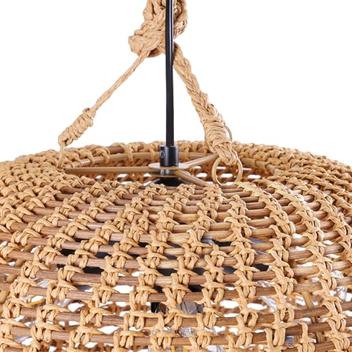 LamQee 18 Inch Rattan Farmhouse Chandelier, 3-Lights Boho Large Pendant Light with Dome Wicker Shade, Rustic Hand Woven Hanging Lighting Fixture for Dining Room, Kitchen Island, Entryway, Foyer - color: Natural