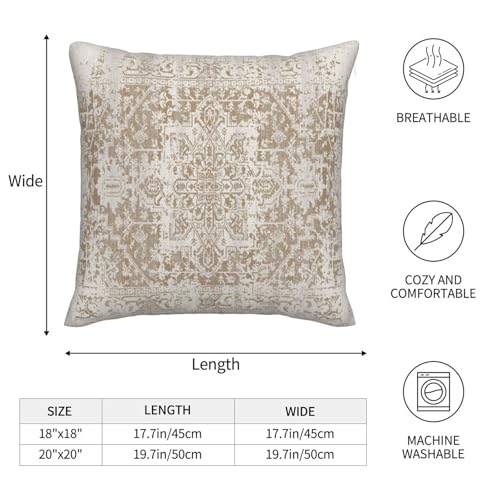 Boho Throw Pillow Covers 20x20 Inch Set of 2, Brown Beige Ethnic Design Pillow Cover Bohemian Carpet Pattern Pillowcase Decorative Cushion Covers for Sofa Couch Bed Living Room - color: Beige, size: 20" x 20" (Pack of 2)