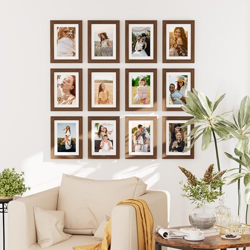 decorUhome 5x7 Picture Frame Set of 10, Display Photos 4x6 with Mat or 5x7 Unmatted for Picture Frames Collage Wall Decor, Brown - color: Brown, size: 5x7