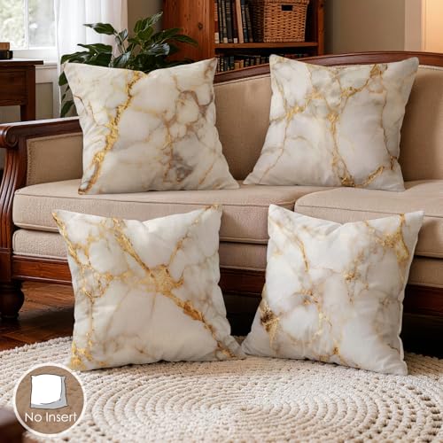 OBSEDE Gold Foil Marble Decorative Throw Pillow Covers 18 × 18 in, Set of 4, Couch Cushion Cases Inserts for Sofa Bed Living Room Home Decor, Single-Sided Print - color: Gold Foil Marble, size: 18" x 18" (Pack of 4)