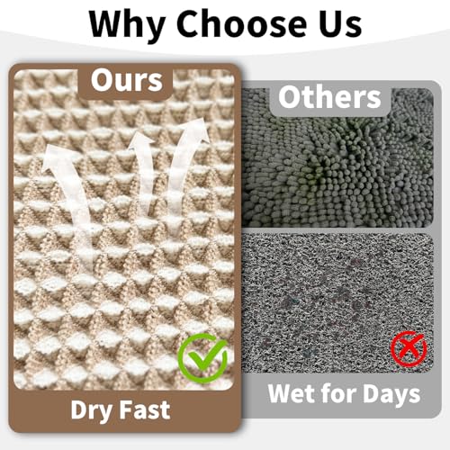 Waffle Bath Mat - Boho Bathroom Rugs Non Slip Washable, Super Absorbent & Quick Dry, Soft Bath Mat Farmhouse Bathroom Decor, 20'' x 48'', Khaki and White - color: Khaki & White, size: 20'' X 48''
