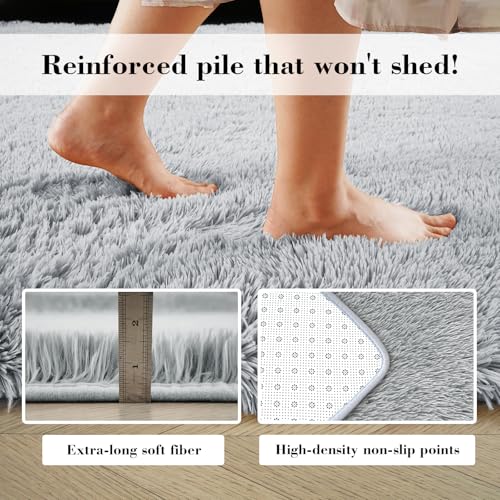 Fluffy Rug Shag Area Rug, Light Grey 2x4 Area Rugs for Bedroom, Small Bedside Rug, Soft Fluffy Shag Entryway Throw Rugs for Living Room Bedroom Room Home Decor - color: Light Grey, size: 2' x 4' (Rectangular)