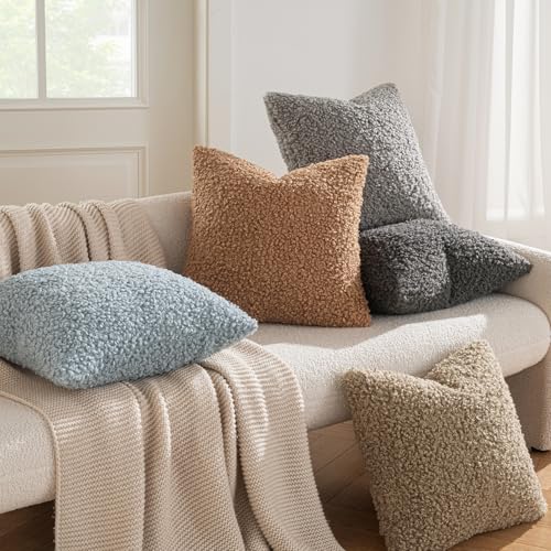 MIULEE Pack of 2 Throw Pillow Covers 18x18 Inch Brown Faux Fur Decorative Sherpa Pillow Covers Fuzzy Accent Soft Sheepskin Fleece Cushion Cases for Boho Home Decor Couch Living Room Bed - color: Brown, size: 18" x 18" (Pack of 2)