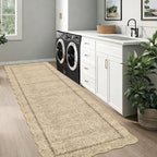GarveeHome Scalloped Washable Runner Rug 2x6 Runner Modern Kitchen Runner Rug Non Slip Farmhouse Entryway Rug Soft Bathroom Rugs Stain Resistant Carpet for Laundry Bedroom 2 ft x6 ft Jute - color: Jute, size: 2' x 6' (Runner)
