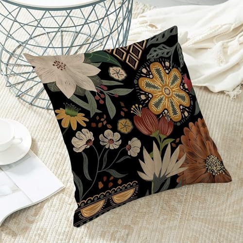 Boho Floral Pillow Covers 18x18 Inch Set of 2, Modern Abstract Outdoor Decorative Retro Bohemian Flower Throw Pillows Mid Century Tropical Leaves Couch Cushion Case for Chair Sofa Bedroom - color: Vc3, size: 18" x 18" (Pack of 2)