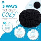 BIRDROCK HOME Round Pouf Ottoman Foot Rest - 18.5”x18.5”x15” Boho Compact Comfortable Soft Cotton Braided Foot Stool with Bean Bag Filling for Living Room, Bedroom, or Nursery (Black) - color: Black