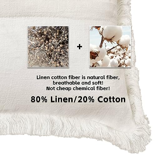 AmHoo Pack of 2 Linen Pillow Covers with Tassels Fringed Decorative Rustic Natural Throw Pillowcase Cushion for Couch Sofa Bedroom 18 x 18-Inch Off White - color: Off White, size: 18" x 18" (Pack of 2)